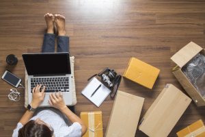 Top,View,Of,Women,Working,Laptop,Computer,From,Home,On